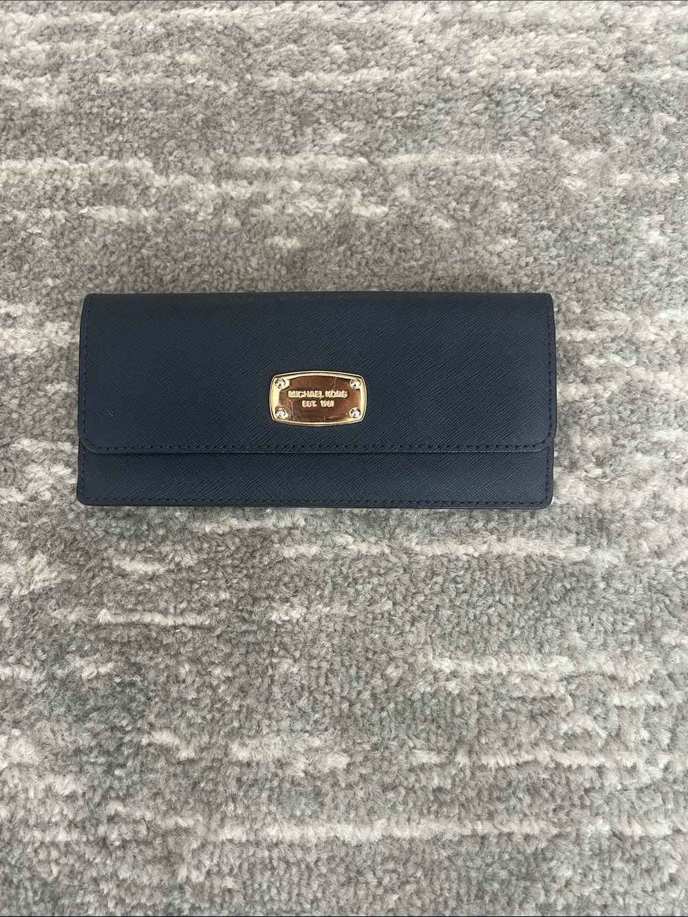 Michael Kors Navy Saffiano Leather Clutch Wallet with Gold Plate